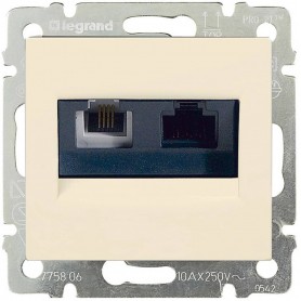 Розетка  RJ11+RJ45 кат.6 UTP Legrand Valena 774180 на винтах слоновая кость