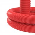 Двустенная труба ПНД гибкая для кабельной канализации д.50мм с протяжкой, SN13, 250Н,  в бухте 100м, цвет красный