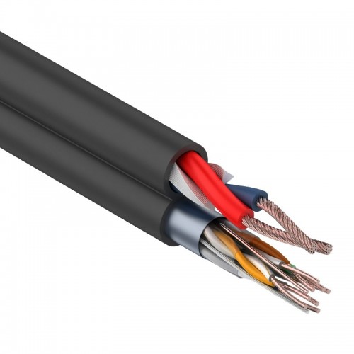 Комбинированный кабель для видеонаблюдения FTP 4PR+2х0,75 мм², черный,  200м,  REXANT