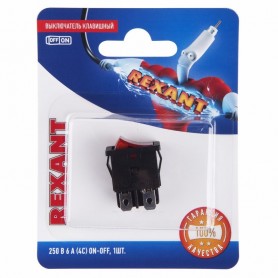 Выключатель клавишный 250V 6А (4с) ON-OFF красный  с подсветкой  Mini  (RWB-207, SC-768)  REXANT (в упак. 1шт.)