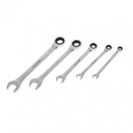 Набор ключей комбинированных трещоточных REXANT (8, 10, 13, 17, 19 мм), 5 шт., CrV, зеркальное хромирование