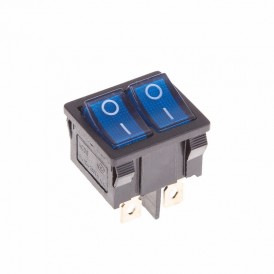Выключатель клавишный 250V 6А (6с) ON-OFF синий с подсветкой ДВОЙНОЙ  Mini  REXANT