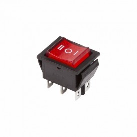 Выключатель клавишный 250V 15А (6с) ON-OFF-ON красный  с подсветкой и нейтралью  REXANT