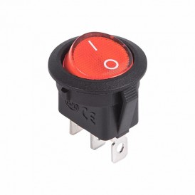 Выключатель клавишный круглый 12V 20А (3с) ON-OFF красный  с подсветкой  REXANT