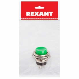 Выключатель-кнопка  металл 220V 2А (2с) (ON)-OFF  Ø16.2  зеленая  (RWD-306)  REXANT Индивидуальная упаковка 1 шт
