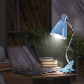 Светильник настольный Моби REXANT  на металлической стойке с зажимом-прищепкой, с цоколем Е27, 60 Вт, цвет летнее небо