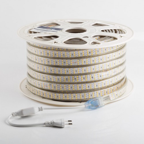 LED лента 220 В, 7.5x20 мм, IP67, SMD 2835, 276 LED/m, цвет свечения теплый белый, 50 м
