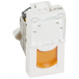 Розетка RJ45 Cat.6a UTP c оранжевыми шторками Legrand Mosaic 076527 белая