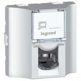 Розетка RJ45 STP кат.6а 2 модуля Legrand Mosaic 078629 алюминий