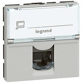 Розетка RJ45 FTP кат.5е 2 модуля Legrand Mosaic 079455 алюминий