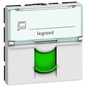 Розетка RJ45 FTP кат.6  с зеленой шторкой Legrand Mosaic 076522 белая