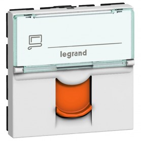 Розетка RJ45 FTP кат.6 с оранжевой шторкой Legrand Mosaic 076523 белая