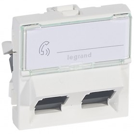 Розетка RJ45 UTP кат.6 2 модуля 45° Legrand Mosaic 076504 белая