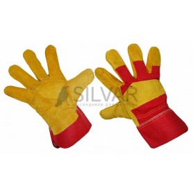Перчатки спилковые (спилок + х/б ткань),  кожевенный спилок класса АВ; материал подкладки 100 % х/б; цвет желтый,  красный
